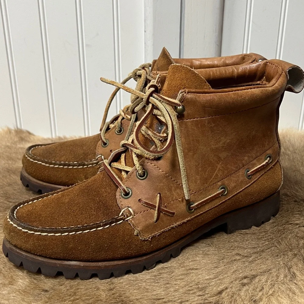 90s Polo Ralph Lauren Moccasin Boots 8.5 Vintage Leather - Picture 10 of 10